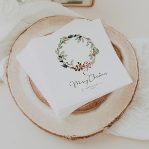 Delicate Watercolor Christmas Wreath Napkins