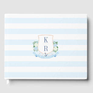 Delicate Watercolor Coastal Monogram Wedding Guest Book