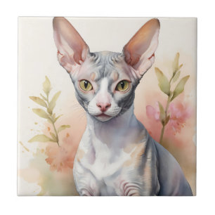 Delicate Watercolor Cornish Rex Portrait Ceramic Tile