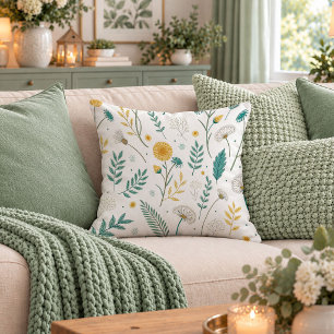 Delicate Watercolor Dandelions Sage Gold Throw Pil Pillow