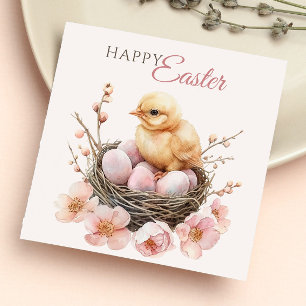 Delicate Watercolor Easter Nest Egg & Chick Brunch Napkins