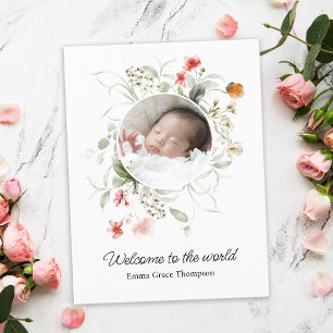 Delicate Watercolor Floral Birth Announcement Postcard