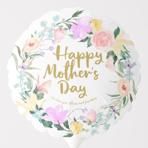Delicate Watercolor Floral Happy Mothers Day Balloon
