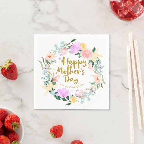 Delicate Watercolor Floral Happy Mothers Day Napkins