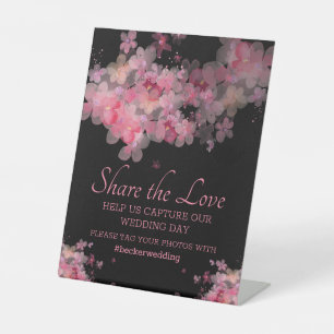 Delicate Watercolor Floral Hashtag Wedding Poster Pedestal Sign