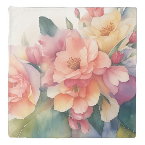 Delicate Watercolor Floral Painting Duvet Cover