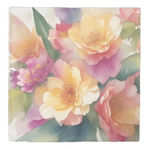 Delicate Watercolor Floral Painting Duvet Cover