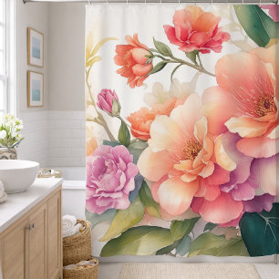 Delicate Watercolor Floral Painting Shower Curtain