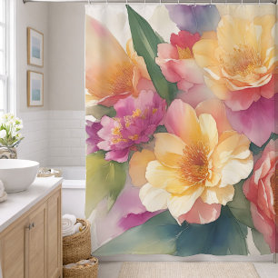 Delicate Watercolor Floral Painting Shower Curtain