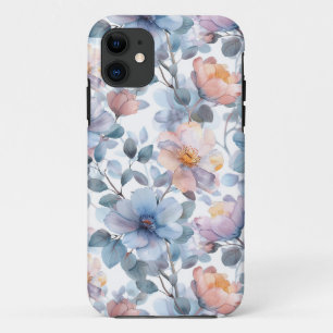 Delicate watercolor floral pattern in pastel color iPhone 11 case