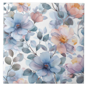 Delicate watercolor floral pattern in pastel color ceramic tile