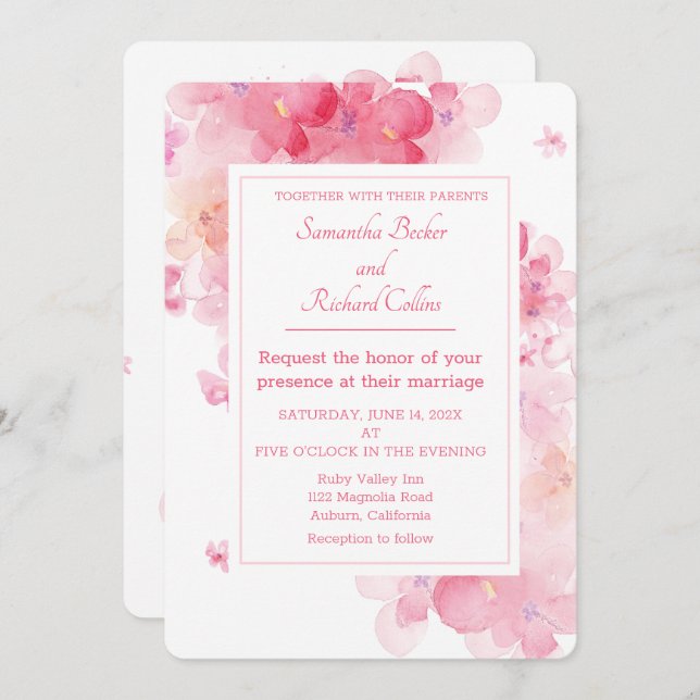 Delicate Watercolor Floral Wedding Invitation (Front/Back)