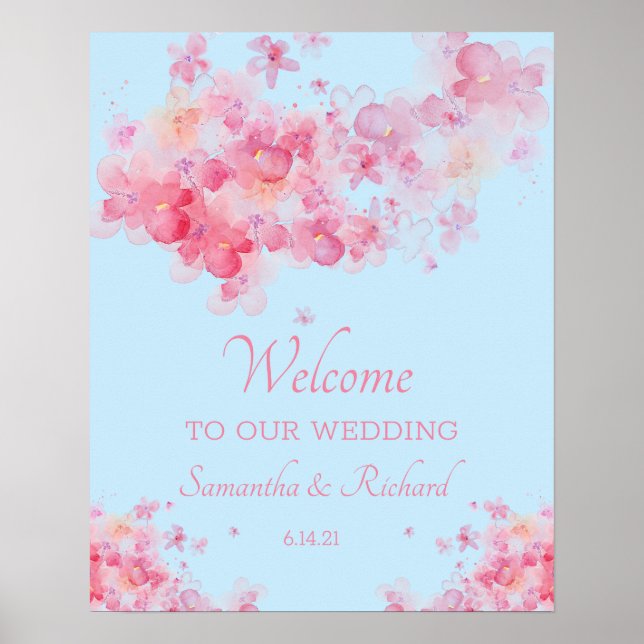 Delicate Watercolor Floral Wedding Poster (Front)