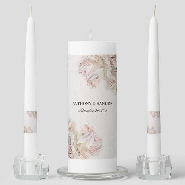 Delicate Watercolor Floral Wedding Unity Candle Set (Front)