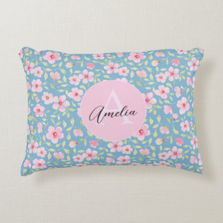 Delicate watercolor flowers accent pillow
