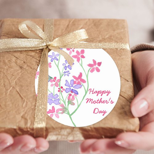 Delicate Watercolor Flowers _ Happy Mothers Day Classic Round Sticker