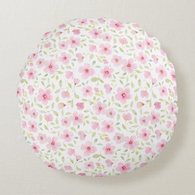 Delicate watercolor flowers Round Pillow (Front)
