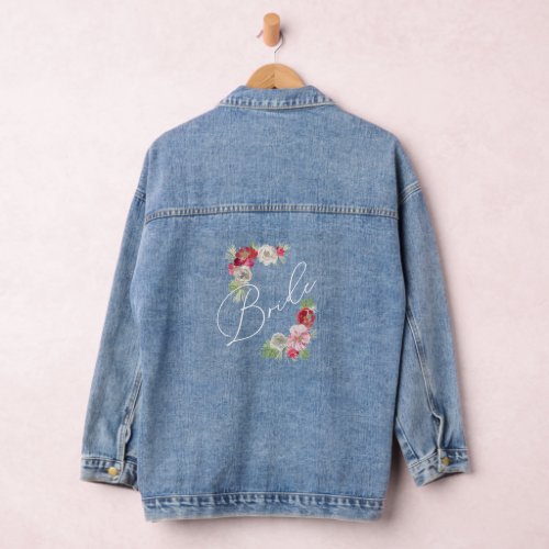 Delicate Watercolor flowers Scripted Bride Design Denim Jacket