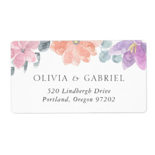Delicate watercolor Flowers Wedding shipping Label