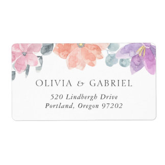 Delicate watercolor Flowers Wedding shipping Label