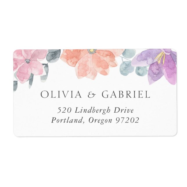 Delicate watercolor Flowers Wedding shipping Label (Front)