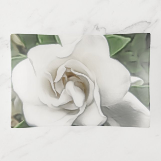 Delicate Watercolor Gardenia Trinket Tray (Front)