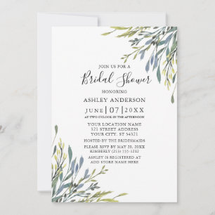 Delicate Watercolor Greenery Bridal Shower Invitation