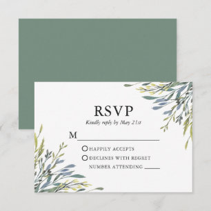 Delicate Watercolor Greenery Sage Green Wedding RSVP Card