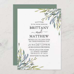 Delicate Watercolor Greenery Wedding Sage Green Invitation