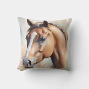 Delicate Watercolor Horse Portrait in Soft Pastel Throw Pillow