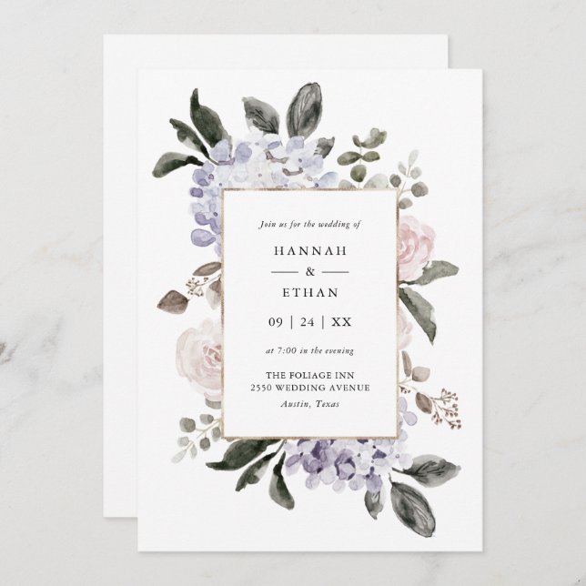 Delicate Watercolor Hydrangea Floral | Wedding Invitation (Front/Back)