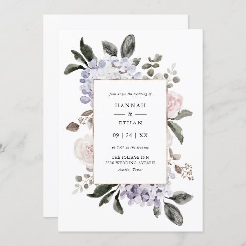 Delicate Watercolor Hydrangea Floral  Wedding Invitation
