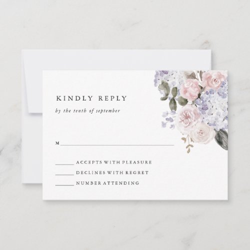 Delicate Watercolor Hydrangea Floral  Wedding RSVP Card