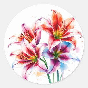 Delicate Watercolor Lilies with White Fade Classic Round Sticker