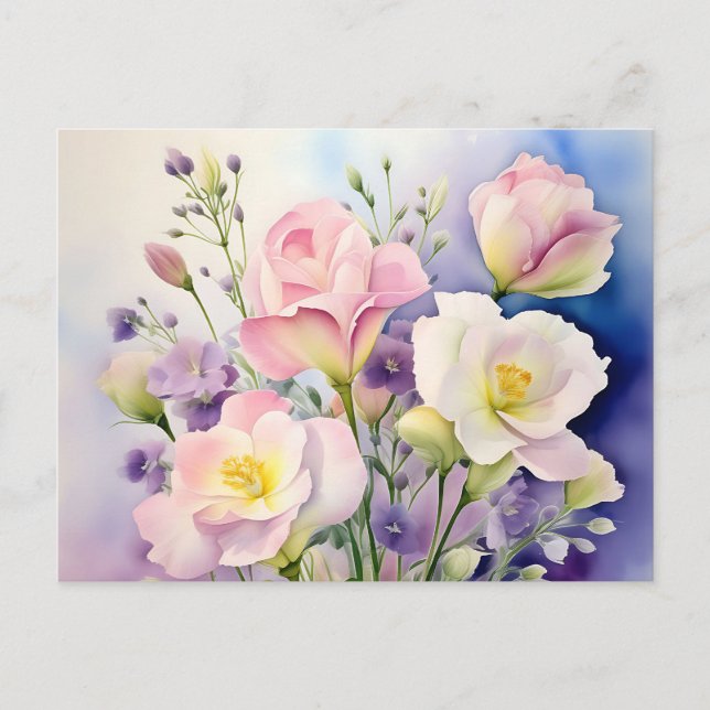 Delicate Watercolor Lisianthus Flowers  Postcard (Front)