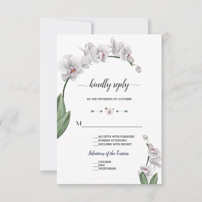 Delicate Watercolor Orchid Flowers Bloom Wedding RSVP Card (Front)