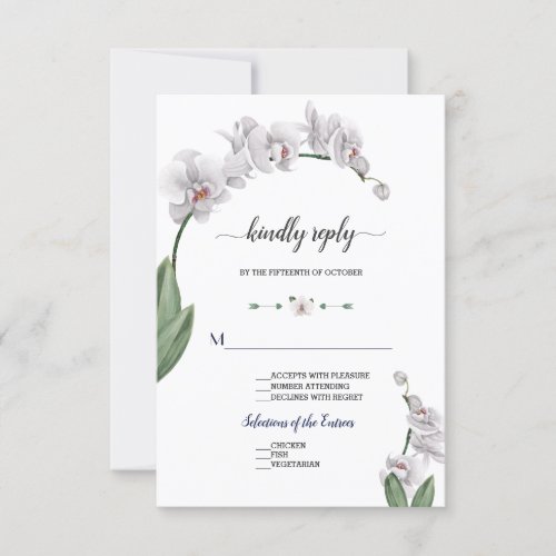 Delicate Watercolor Orchid Flowers Bloom Wedding RSVP Card