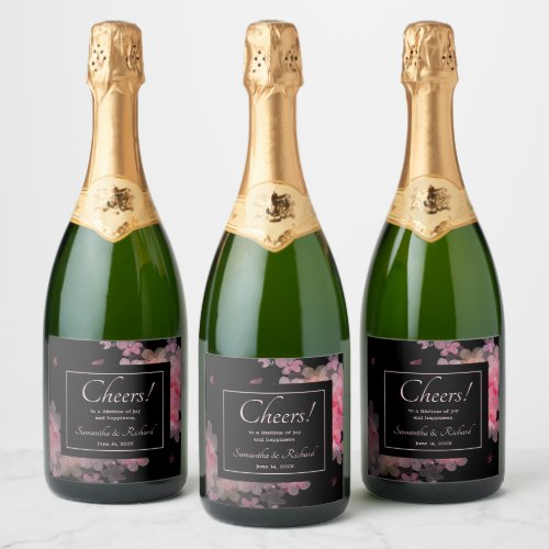 Delicate Watercolor Pink Floral Sparkling Wine Label