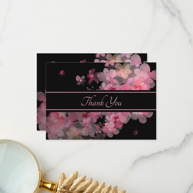 Delicate Watercolor Pink Floral Thank You Card (Front/Back In Situ)