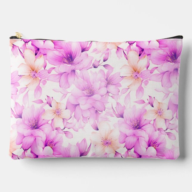 Delicate Watercolor Pink Flowers  Accessory Pouch (Front)