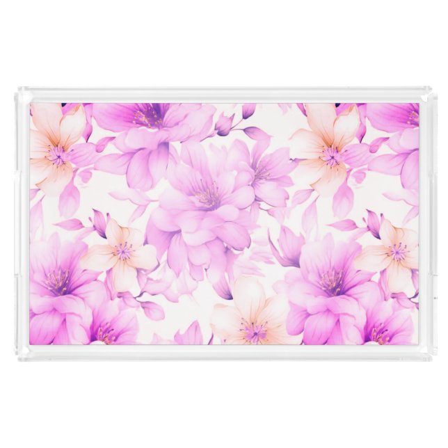 Delicate Watercolor Pink Flowers  Acrylic Tray (Front)