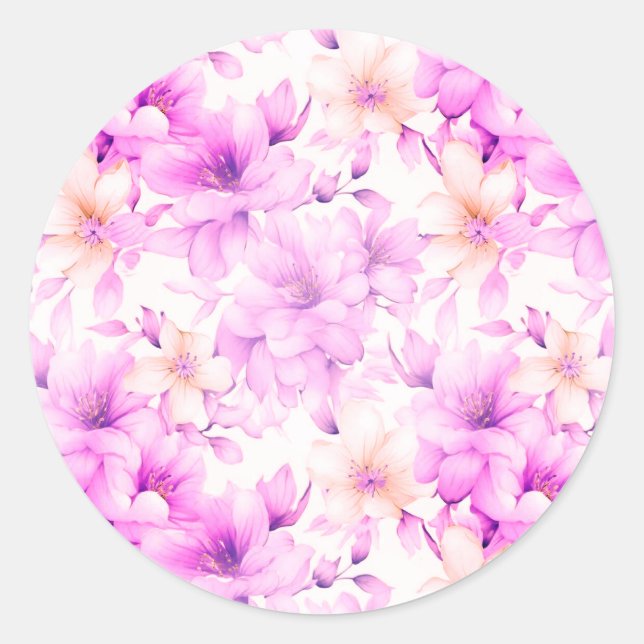 Delicate Watercolor Pink Flowers  Classic Round Sticker (Front)