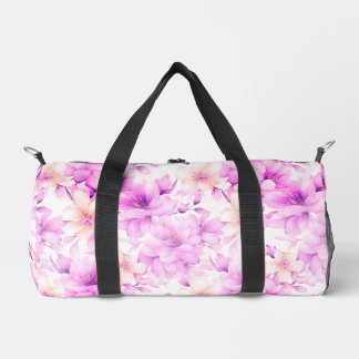 Delicate Watercolor Pink Flowers  Duffle Bag
