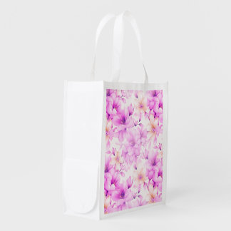 Delicate Watercolor Pink Flowers  Grocery Bag