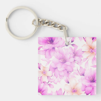 Delicate Watercolor Pink Flowers Keychain