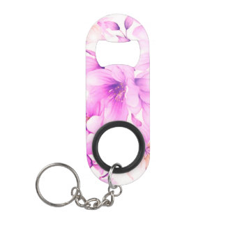 Delicate Watercolor Pink Flowers Keychain Bottle Opener