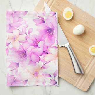Delicate Watercolor Pink Flowers  Kitchen Towel