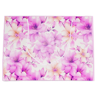 Delicate Watercolor Pink Flowers  Large Gift Bag