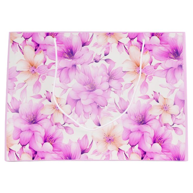 Delicate Watercolor Pink Flowers  Large Gift Bag (Front)