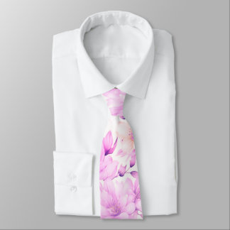 Delicate Watercolor Pink Flowers  Neck Tie